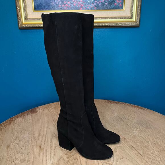 New! Sam Edelman Thora Knee High Boot Black Suede Heeled Boot Girl’s Size 4.5 - Picture 1 of 9